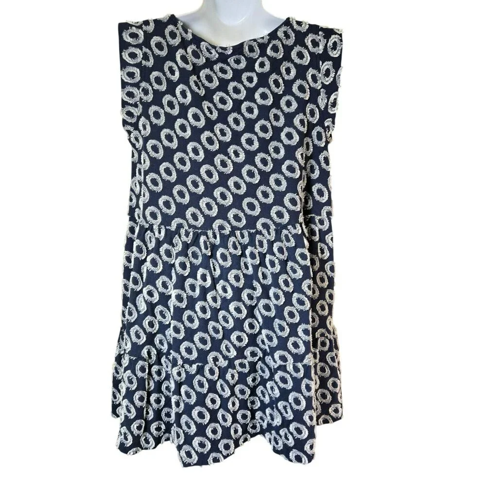 Maeve Anthropologie Lisanne Textured Navy Ivory Tunic Dress Sz S Frayed Circles - Picture 7 of 15